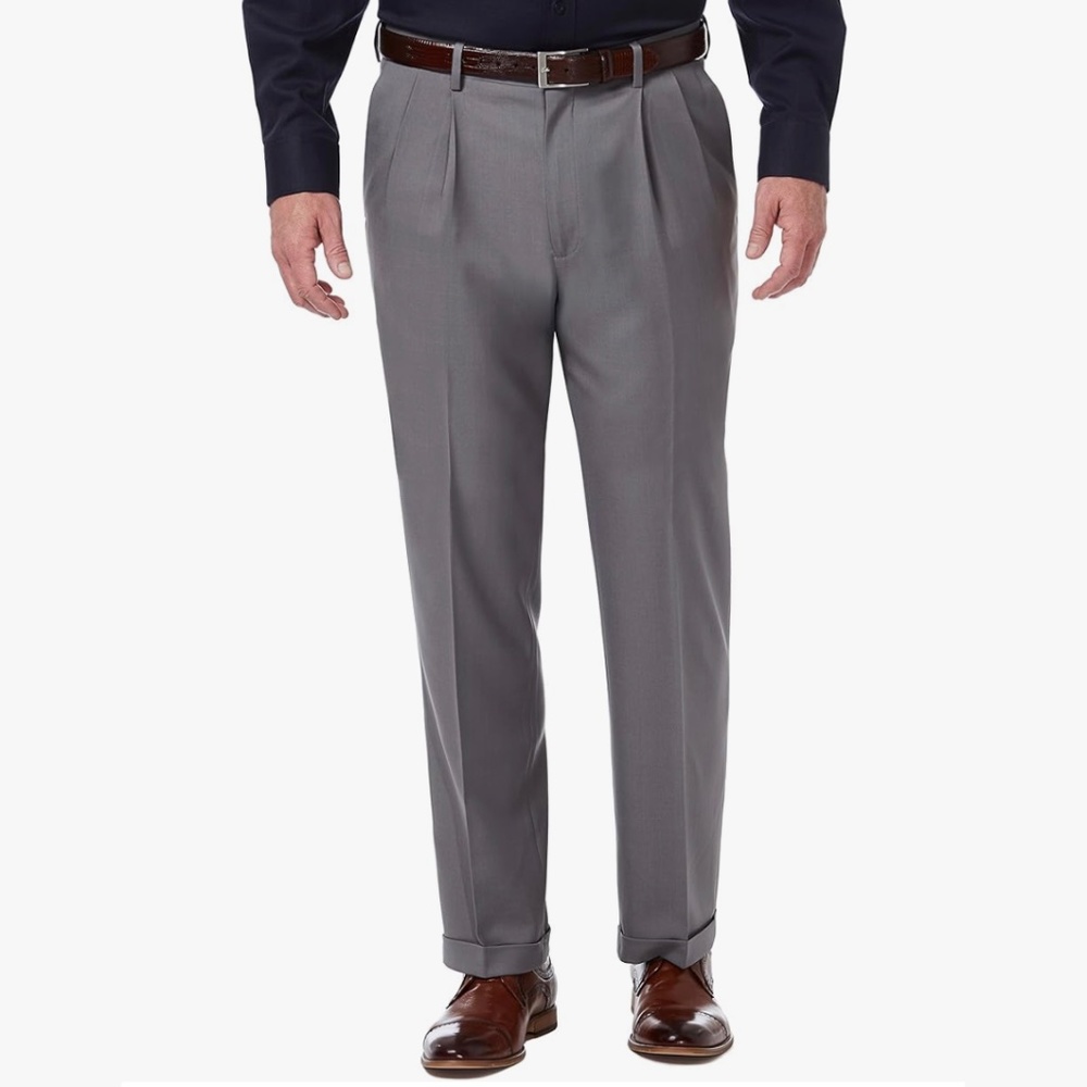 Haggar Soft Touch Gab Classic American Fit Pleated Cuffed Pants Gray Size 38 NWT